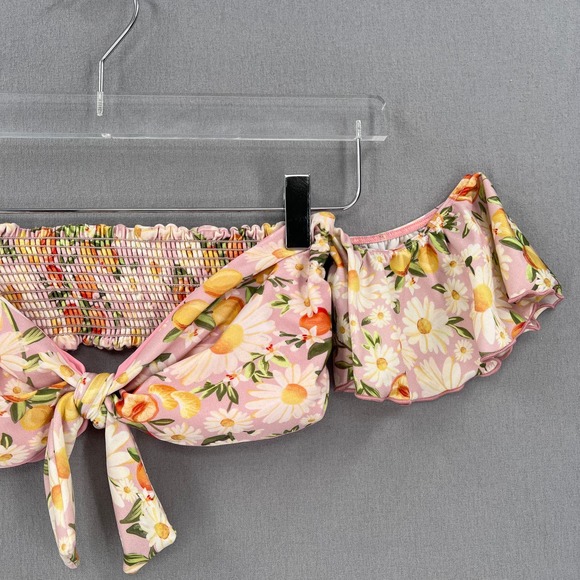 FARM RIO Tangerine Dream Flutter Sleeve Bikini Top Womens Medium Pink Floral NEW - Picture 5 of 12
